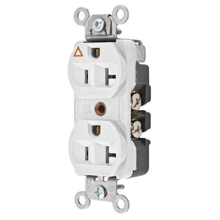 HUBBELL WIRING DEVICE-KELLEMS Straight Blade Devices, Receptacles, Duplex, Hubbell-Pro Heavy Duty, 2-Pole 3-Wire Grounding, 20A 125V, 5-20R, White, Single Pack, Isolated Ground. CR5352IGW